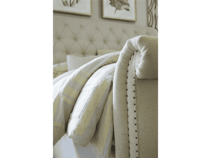 close up of lite fabric bed