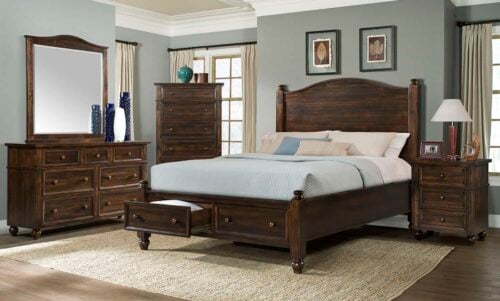 dark accent bedroom set and rug